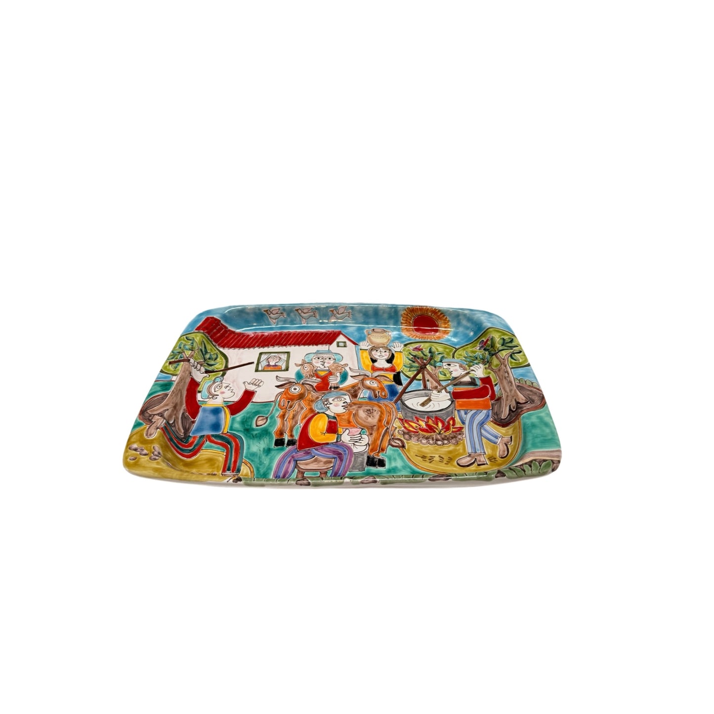 Susanna DeSimone Hand-Painted Platter – Sicilian Village Scene (15" x 11" x 1")