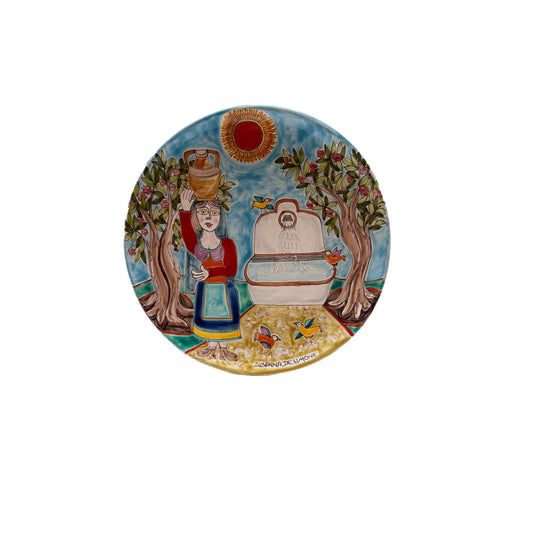 Susanna DeSimone Hand-Painted Plate – Sicilian Fountain Scene (12")