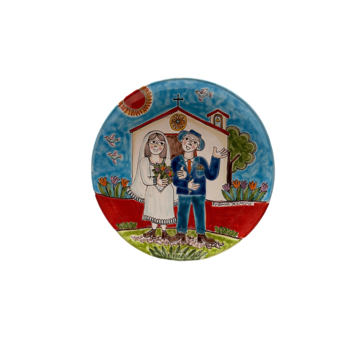 Susanna DeSimone Hand-Painted Plate – Wedding Couple Scene (12")