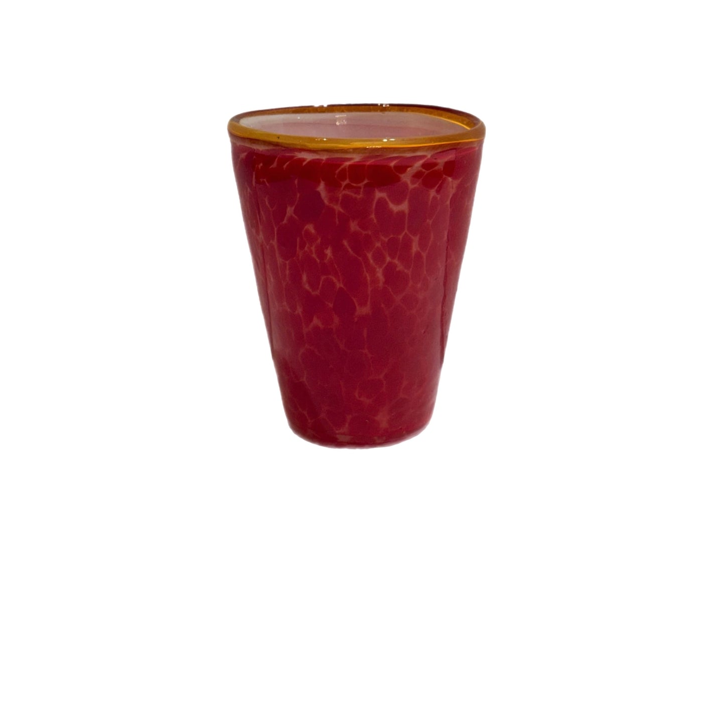 Hand-Blown Italian Glass Tumbler – Red Crackle with Amber Rim