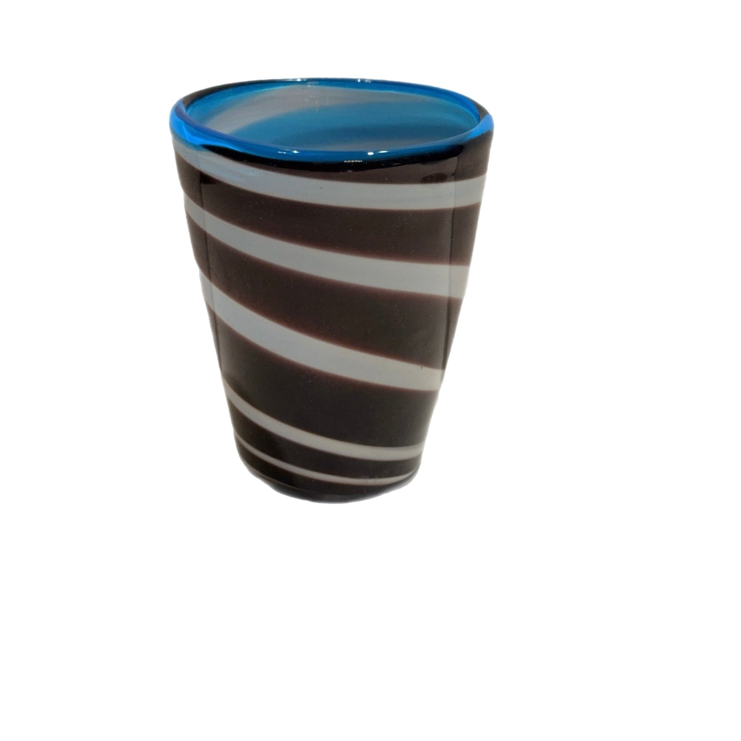 Hand-Blown Italian Glass Tumbler – Brown Spiral with Blue Rim