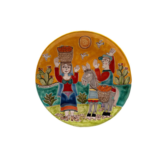 Susanna DeSimone Hand-Painted Plate – Sicilian Market Harvest Scene (12")