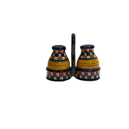 Hand-Painted Italian Salt & Pepper Set with Caddy by Geribi