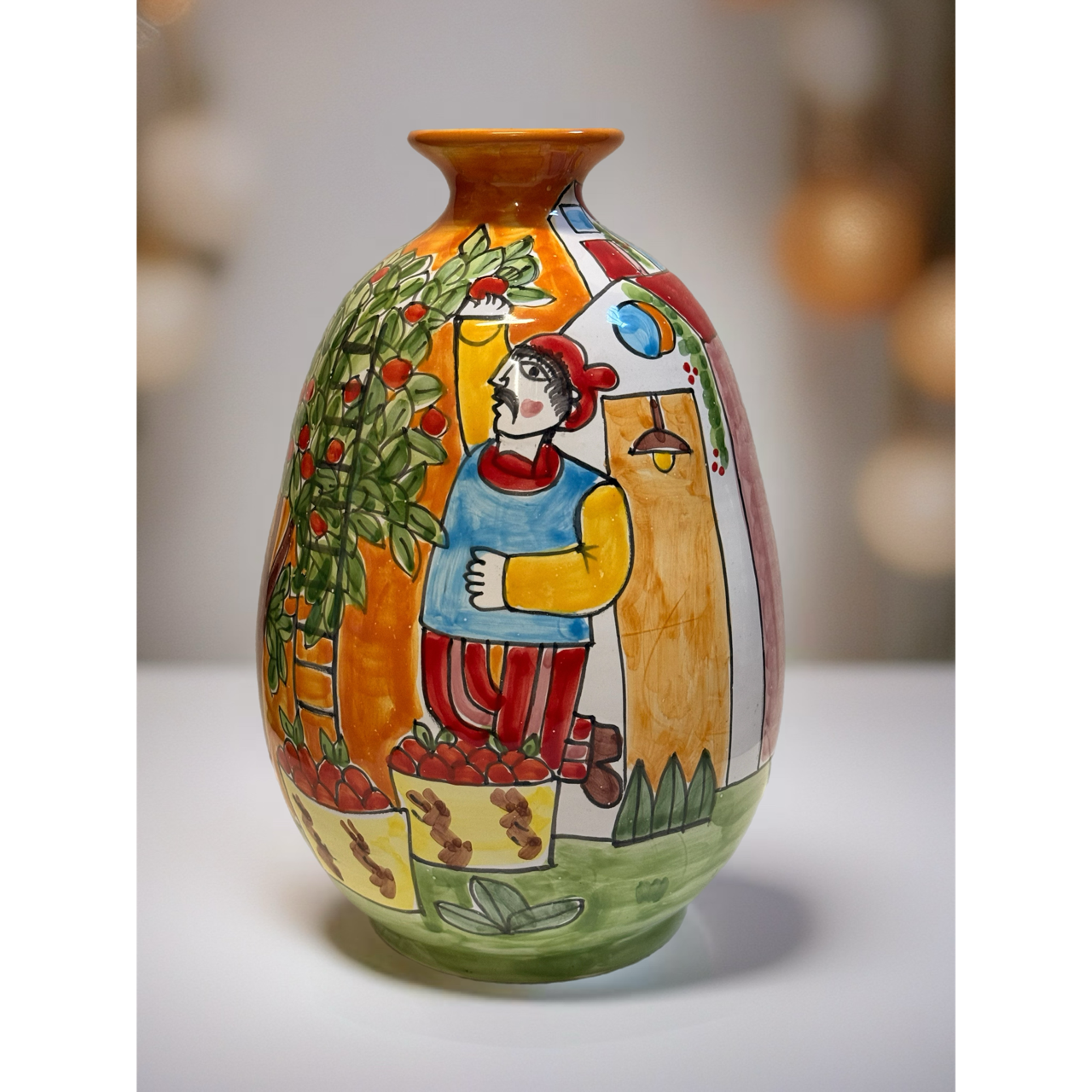 VINTAGE & COLLECTIBLE CERAMICS Hand-Painted Italian Harvest Scene Vase – La Musa Style
