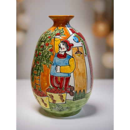 VINTAGE & COLLECTIBLE CERAMICS Hand-Painted Italian Harvest Scene Vase – La Musa Style