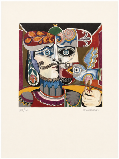 De Simone Cubist Portrait with Ornate Bird Staff | Lithograph Royal Collection