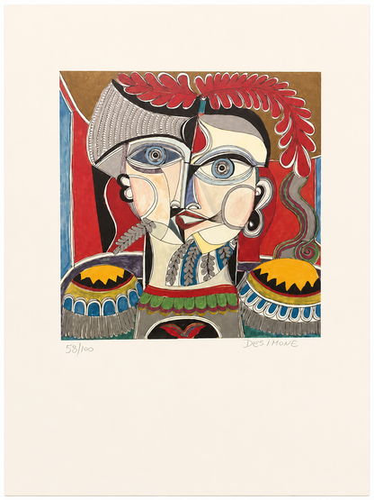 De Simone Cubist Portrait with Red Plume | Lithograph Royal Collection