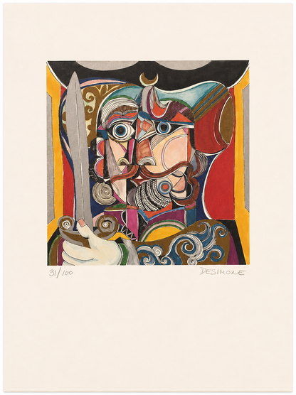 De Simone Cubist Warrior with Sword and Mustache | Lithograph Royal Collection