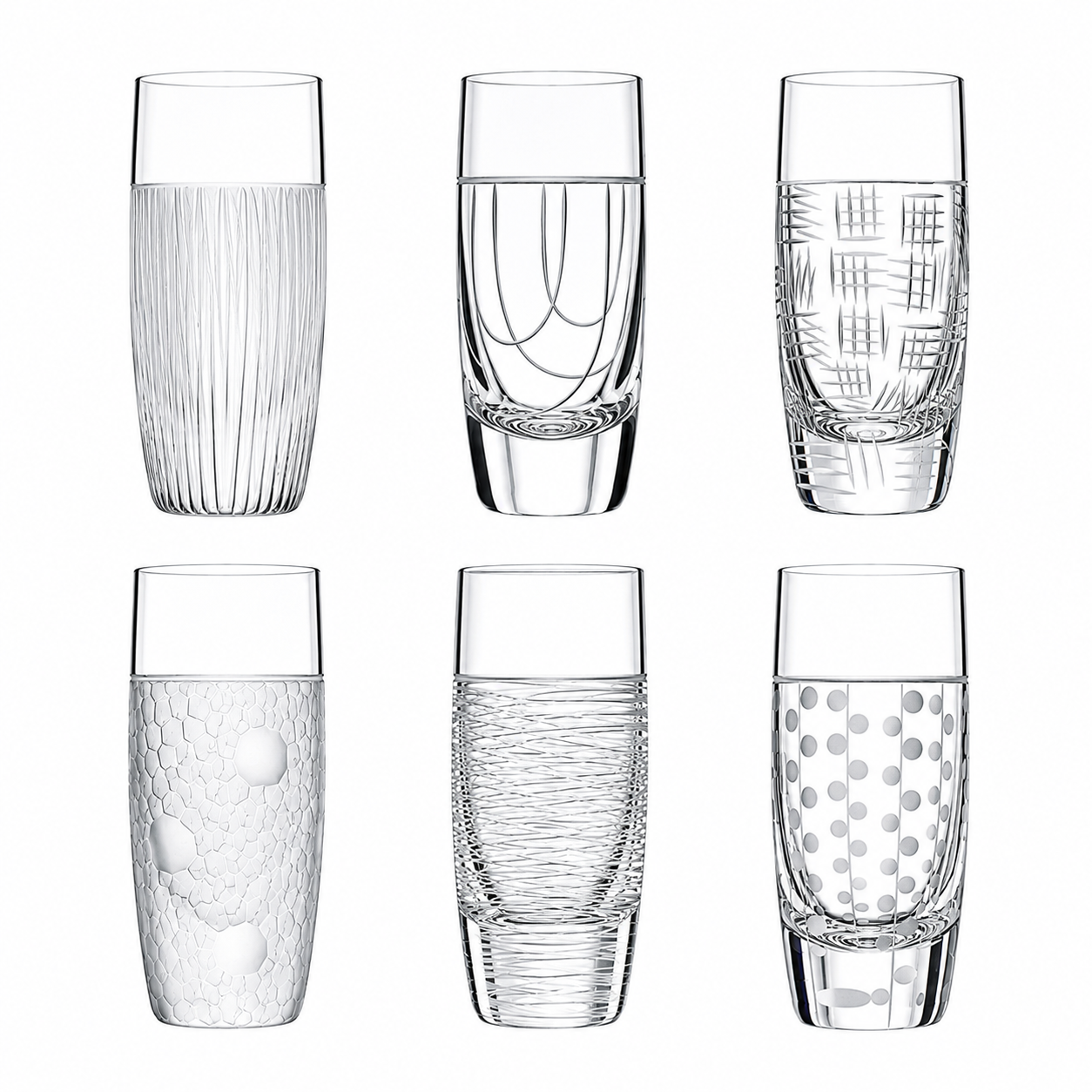 Salviati Hand-Carved Crystal Shot Glasses, Set of 6