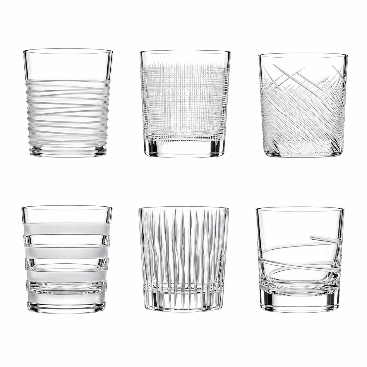 Salviati Hand-Carved Crystal Double Old Fashioned Glasses, Set of 6