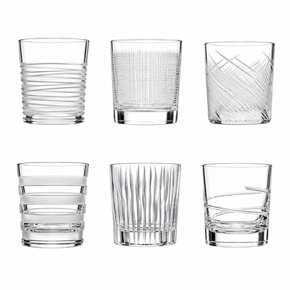 Salviati Hand-Carved Crystal Double Old Fashioned Glasses, Set of 6