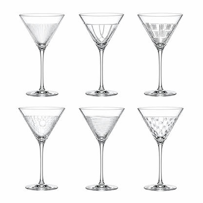 Salviati Hand-Carved Crystal Martini Glasses, Set of 6