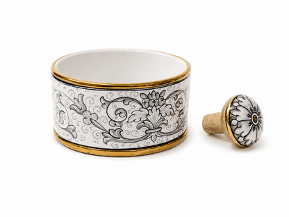 Wine Coaster & Bottle Stopper – White with 24K Gold