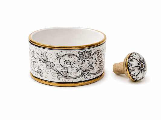 Wine Coaster & Bottle Stopper – White with 24K Gold