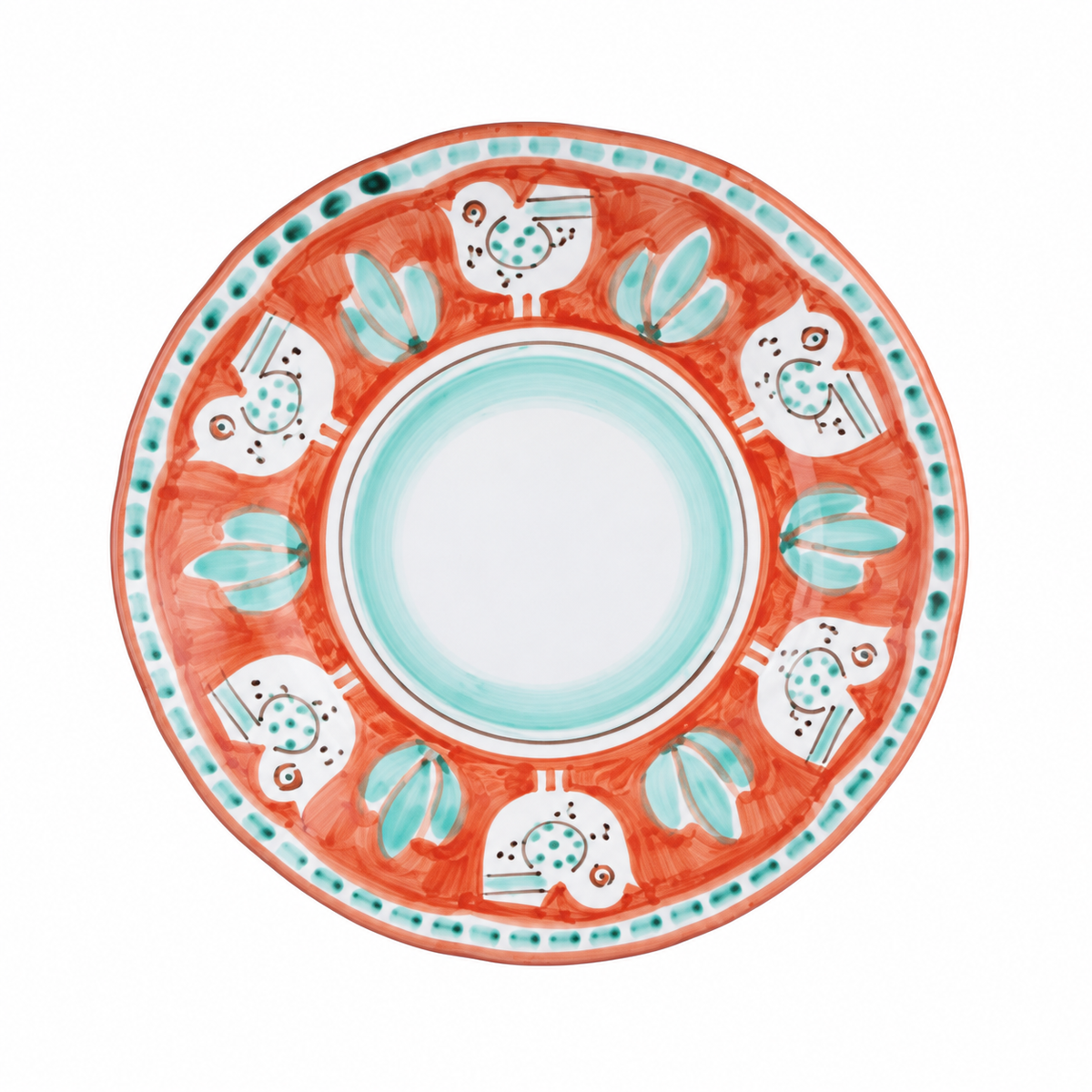 Solimene Campagna Dessert Plate, 6 1/2" — Hand-Painted Bird, Coral