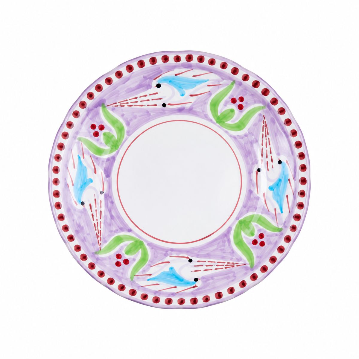 Solimene Campagna Dessert Plate, 6 1/2" — Hand-Painted Birds in Flight, Lilac