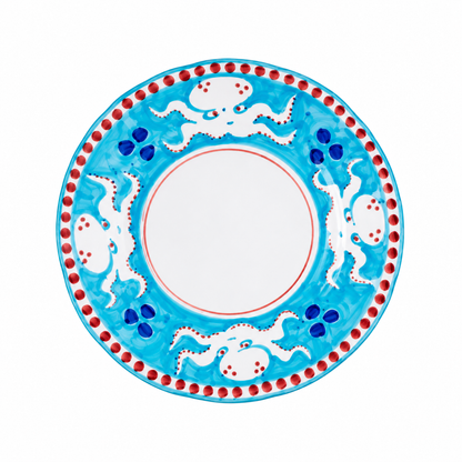 Solimene Campagna Dessert Plate, 6 1/2" — Hand-Painted Octopus, Turquoise