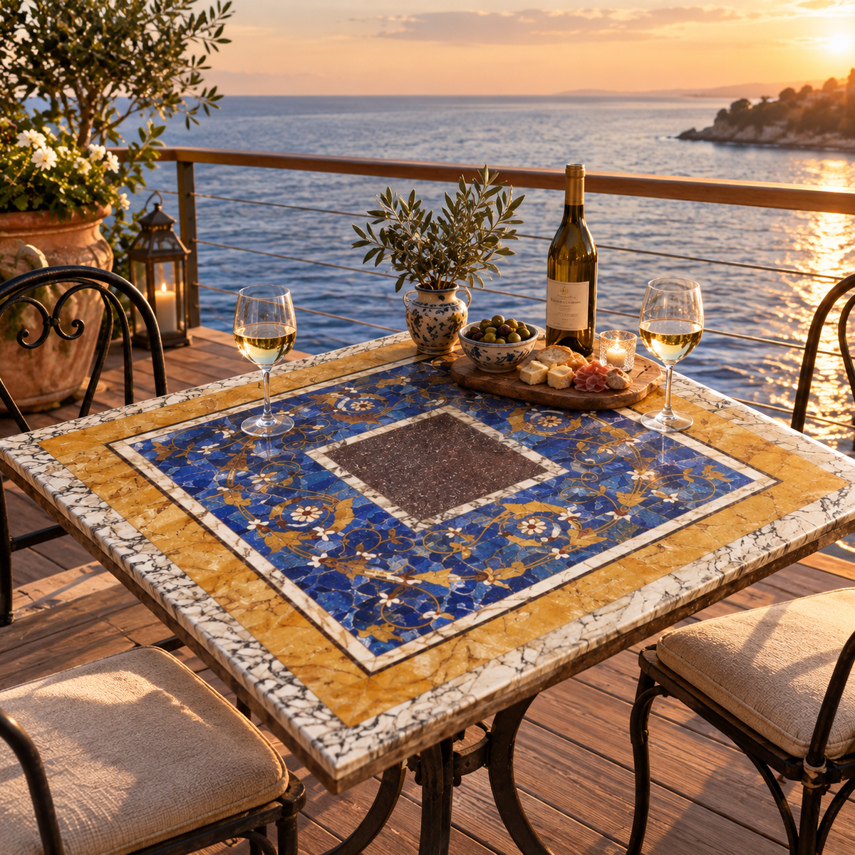 Handcrafted Mosaic Table Top with Reclaimed Antique Marble