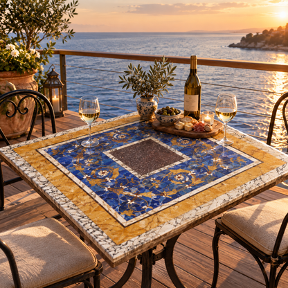 Handcrafted Mosaic Table Top with Reclaimed Antique Marble