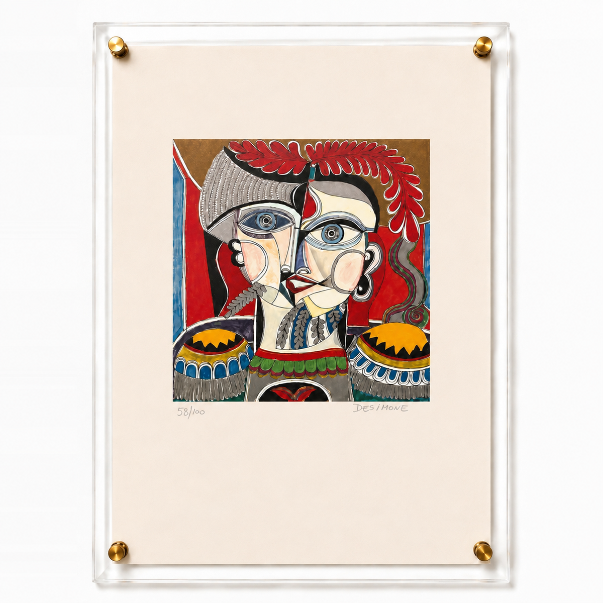 De Simone Cubist Portrait with Red Plume | Lithograph Royal Collection