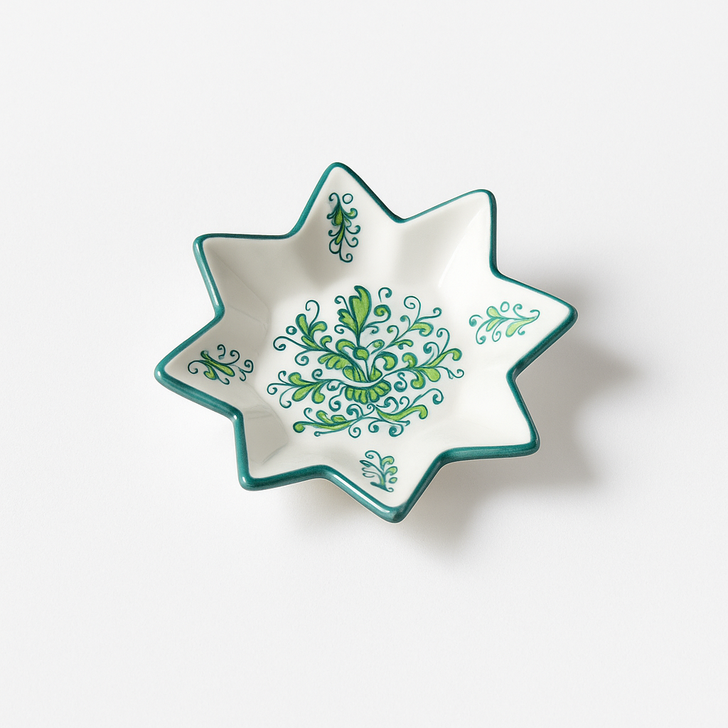 Verdelia Fiorita Italian Star Plate – Hand-Painted Green Floral Star Plate
