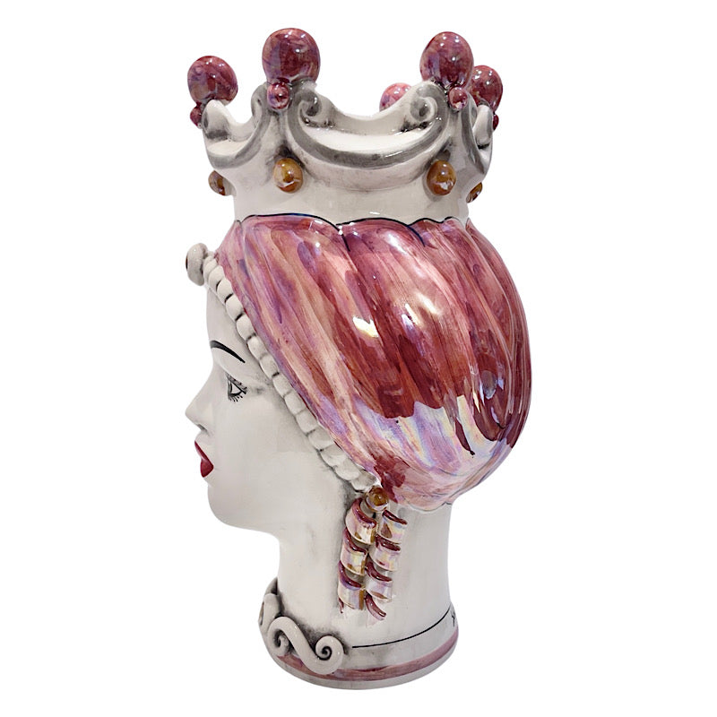 Schittone Modern Regina Moorish Head in Iridescent Rose, ceramics, pottery, italian design, majolica, handmade, handcrafted, handpainted, home decor, kitchen art, home goods, deruta, majolica, Artisan, treasures, traditional art, modern art, gift ideas, style, SF, shop small business, artists, shop online, landmark store, legacy, one of a kind, limited edition, gift guide, gift shop, retail shop, decorations, shopping, italy, home staging, home decorating, home interiors