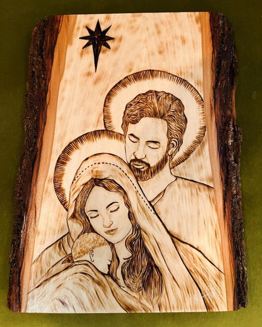 Holy Family Portrait in Pyrography | PRE-ORDER