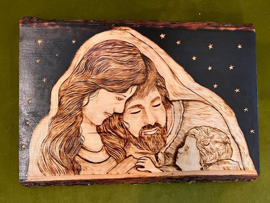 St. Joseph, Mary with Child with Stars in Pyrography | PRE-ORDER