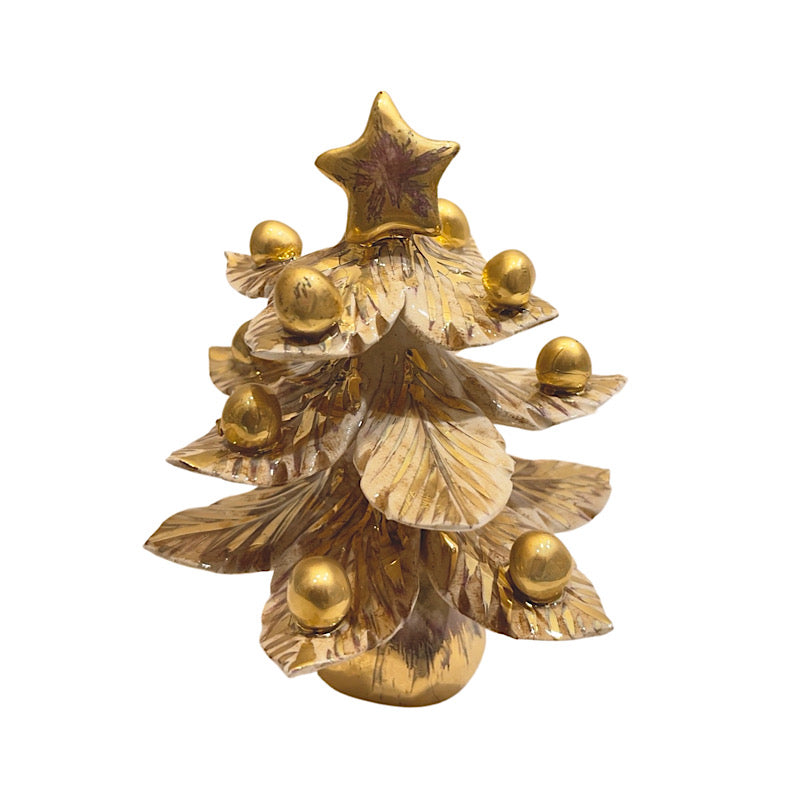 Real Gold & Cream Mini Christmas Tree, ceramics, pottery, italian design, majolica, handmade, handcrafted, handpainted, home decor, kitchen art, home goods, deruta, majolica, Artisan, treasures, traditional art, modern art, gift ideas, style, SF, shop small business, artists, shop online, landmark store, legacy, one of a kind, limited edition, gift guide, gift shop, retail shop, decorations, shopping, italy, home staging, home decorating, home interiors