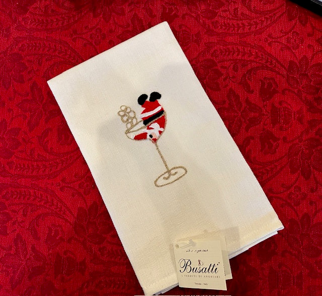 Busatti Kitchen Towel  Design - Santa in Champage glass (ivory)