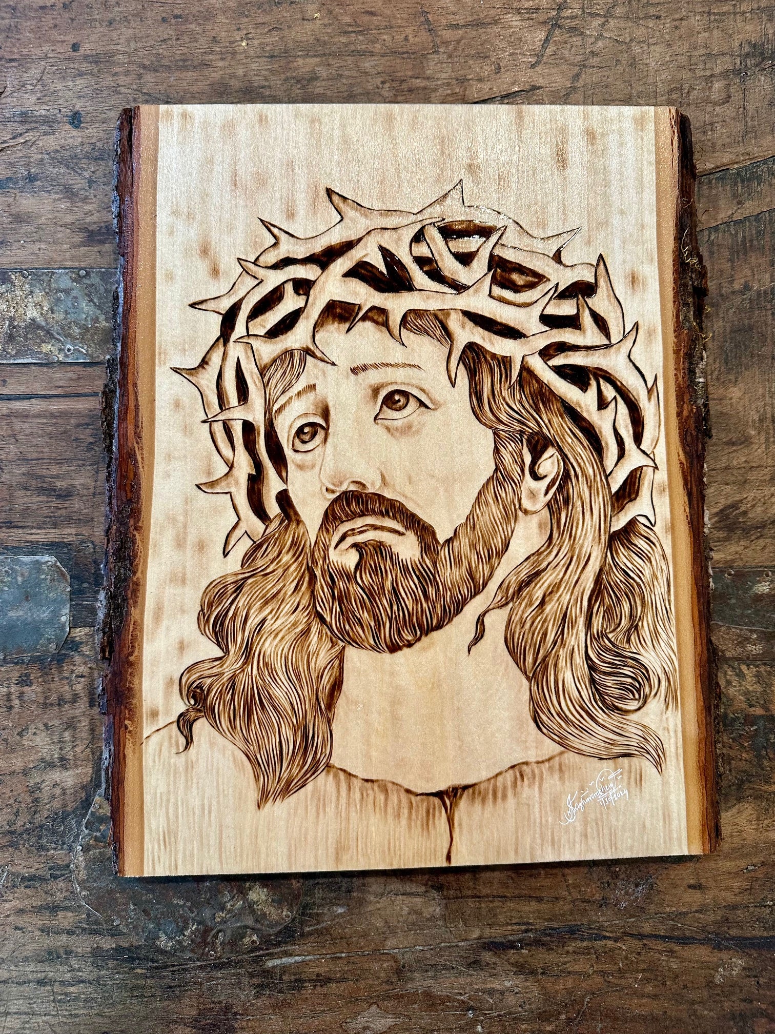 Jesus with a Crown of Thorn in Pyrography | PRE- ORDER – Biordi Art Imports