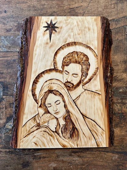 Joseph, Mary and Baby Jesus in Pyrography | PRE-ORDER