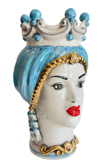 Modern Regina Iridescent Blue Moorish Head w/ 24 karat Gold