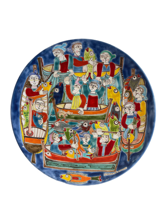 Susanna De Simone Wall Plate – “Sea of Fisherman” | 15” Handcrafted Ceramic Art (Copy)