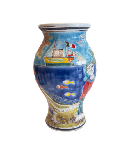 Susanna De Simone Ceramic Vase – “La Vita Siciliana” | Hand-Painted Sicilian Art