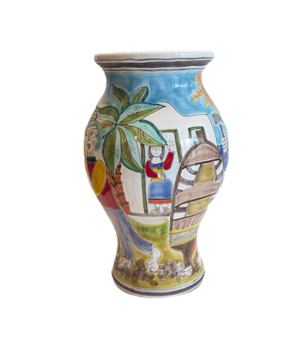 Susanna De Simone Ceramic Vase – “La Vita Siciliana” | Hand-Painted Sicilian Art
