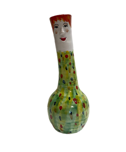 Funny People Squatty Green Polka Dot Vase