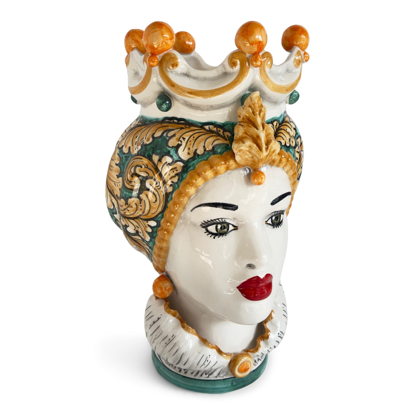 Schittone Modern Regina Moorish Head in Green & Orange Flourish