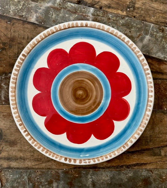 Red Flower Pasta Plate, ceramics, pottery, italian design, majolica, handmade, handcrafted, handpainted, home decor, kitchen art, home goods, deruta, majolica, Artisan, treasures, traditional art, modern art, gift ideas, style, SF, shop small business, artists, shop online, landmark store, legacy, one of a kind, limited edition, gift guide, gift shop, retail shop, decorations, shopping, italy, home staging, home decorating, home interiors