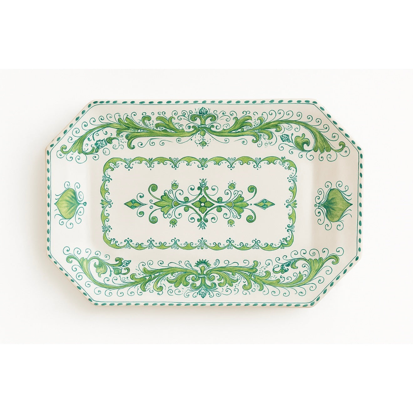 Verdelia Fiorita Italian Octagonal Tray – Hand-Painted Green Floral Tray