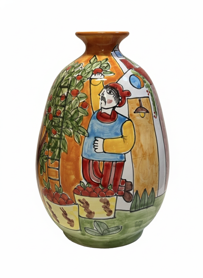 VINTAGE & COLLECTIBLE CERAMICS Hand-Painted Italian Harvest Scene Vase – La Musa Style