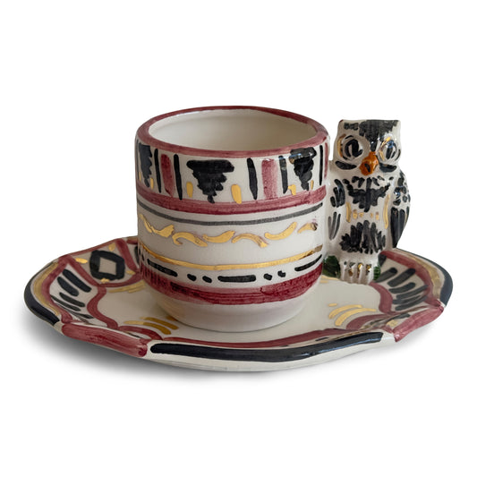 Contrade 24kt Espresso Cup & Saucer, 4 oz : Owl