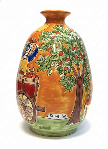 VINTAGE & COLLECTIBLE CERAMICS Hand-Painted Italian Harvest Scene Vase – La Musa Style