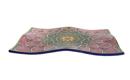 Geribi Peacock Design (pg10):Wavy Platter (Pink, Green)