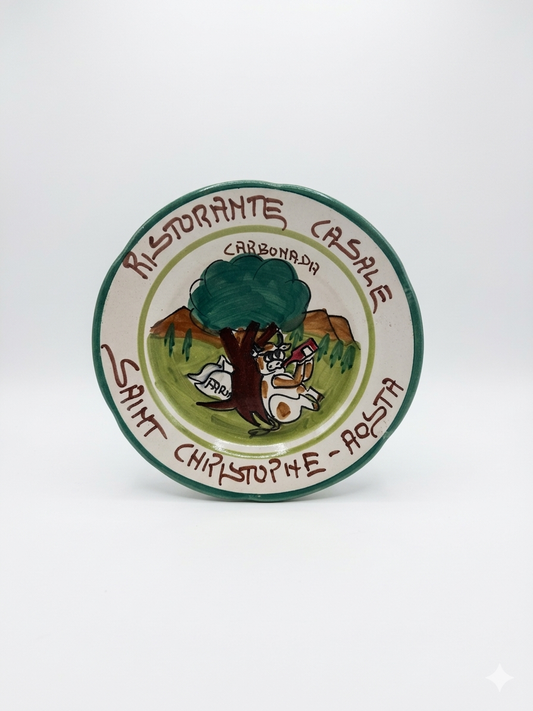Hand-Painted Italian Buon Ricordo Plate – Aosta Carbonada