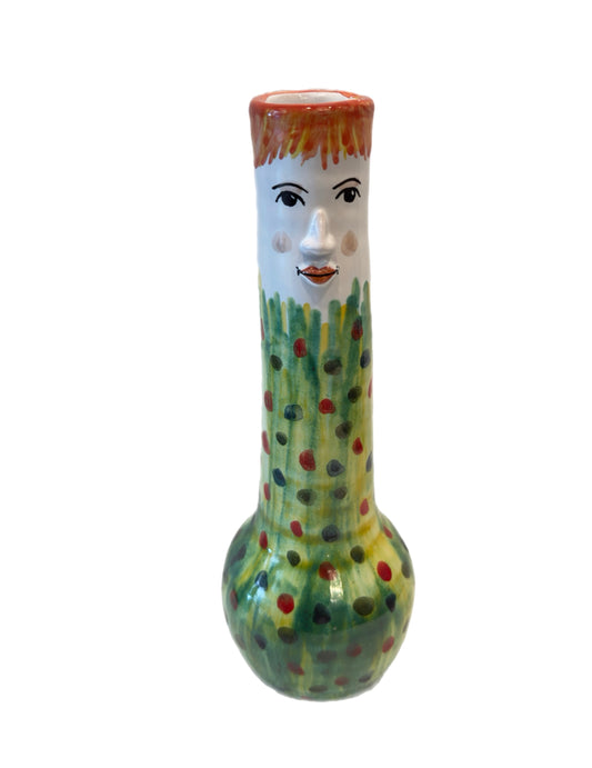 Funny People Squatty Green Polka Dot Vase