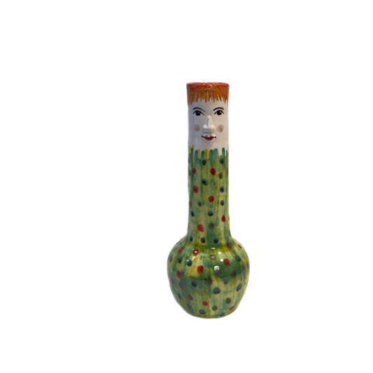 Funny People Squatty Green Polka Dot Vase