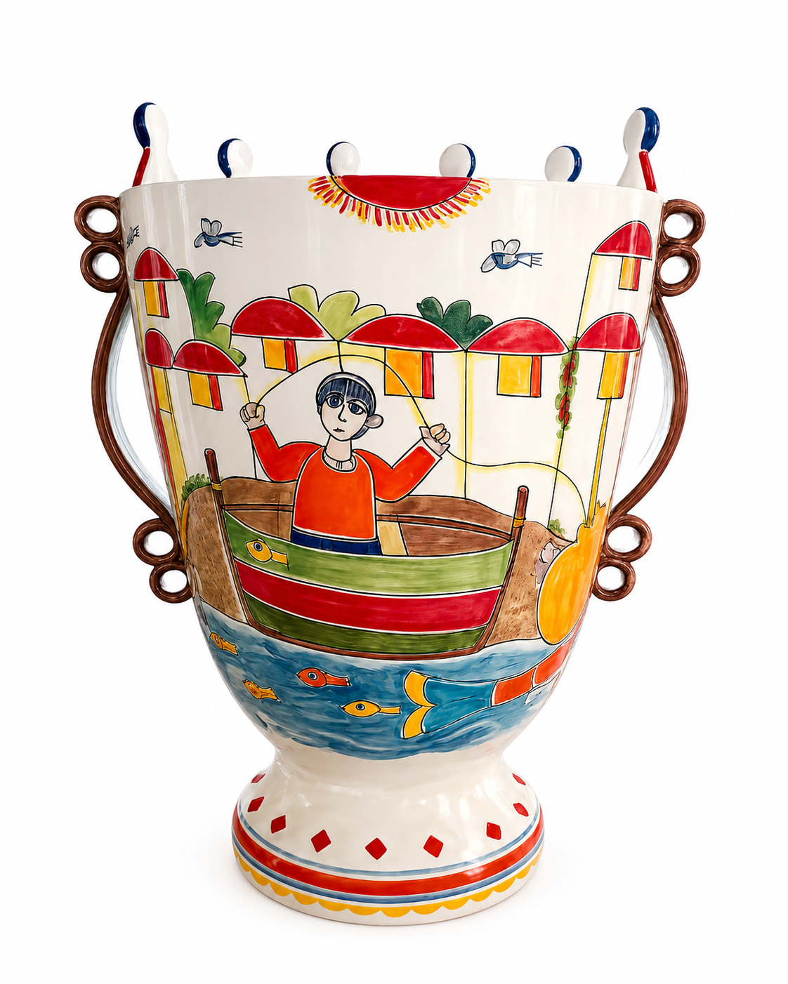 Ceramiche Desimone Collectible Large Sicilian Vase "Il Villaggio sul Mare"