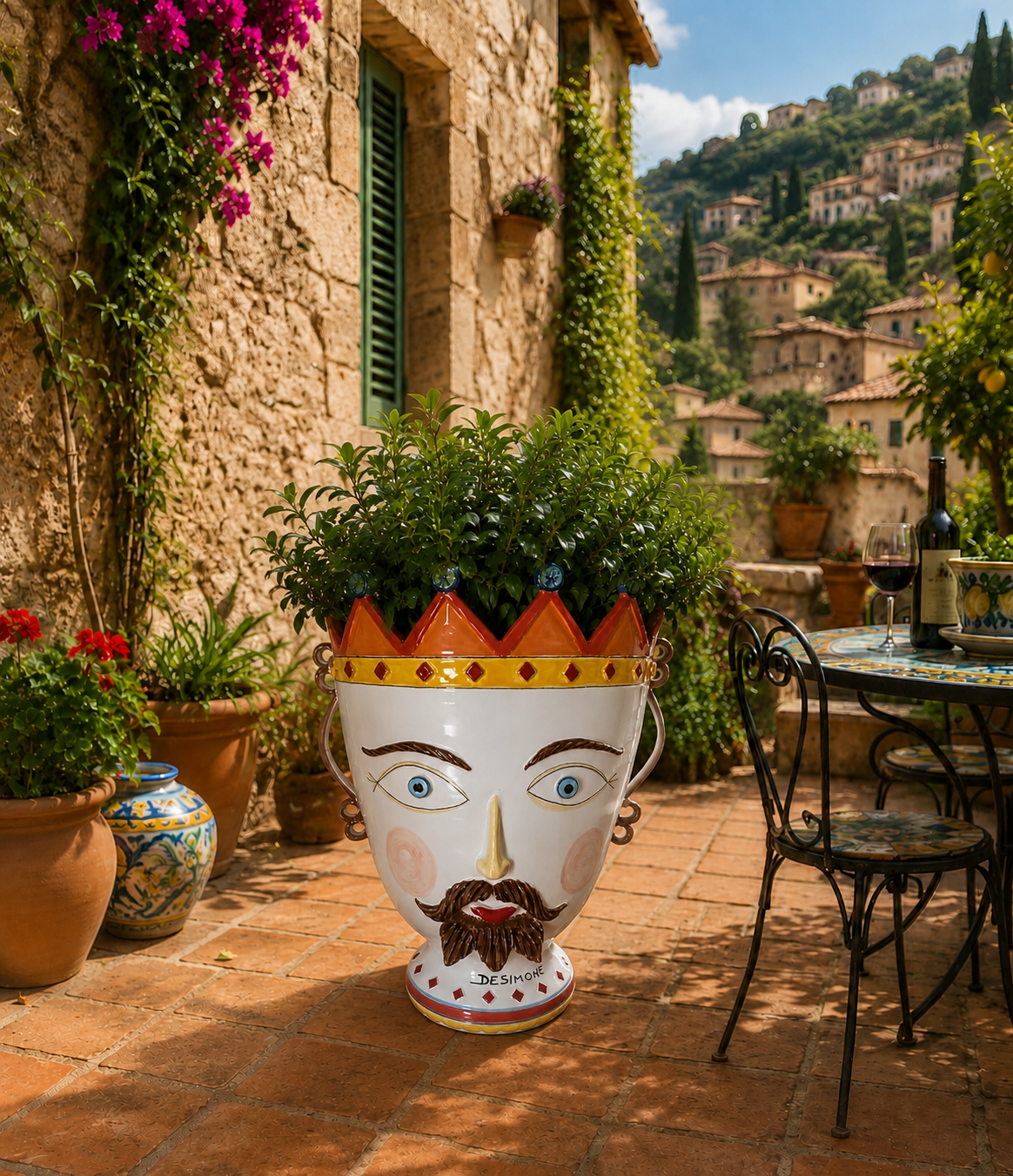 Ceramiche Desimone Collectible Large Sicilian Vase "Il Villaggio sul Mare"