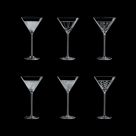 Salviati Hand-Carved Crystal Martini Glasses, Set of 6